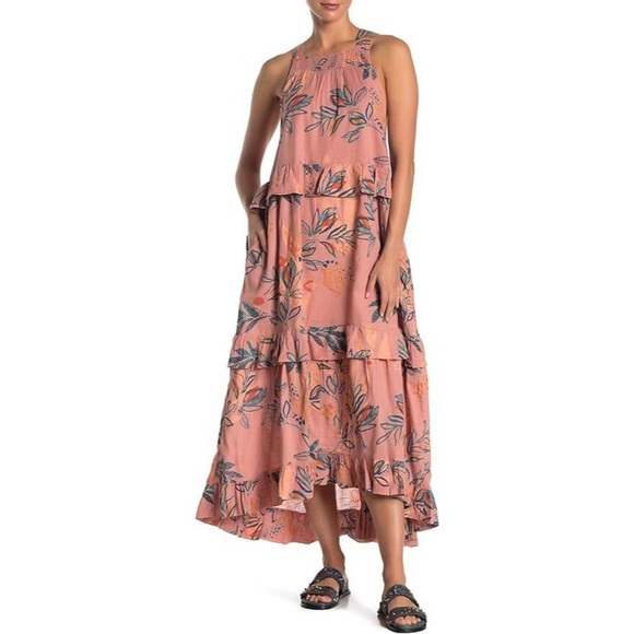 Free People Dresses & Skirts - Free People Sz S Anita Printed Maxi Dress Tiered Ruffle Desert Rose